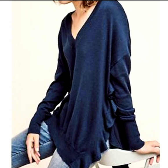 Moth Sweaters - Anthropology Moth Ruffled V-Neck Sweater